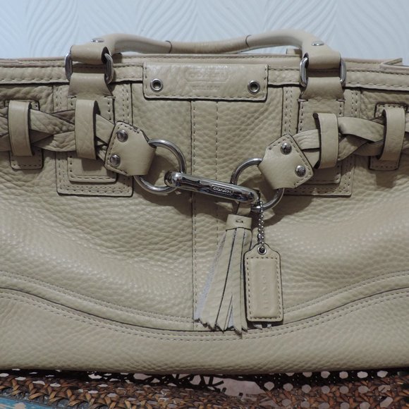 Coach Hampton Collection tan pebble leather satchel with braided detail NWOT - Picture 4 of 12
